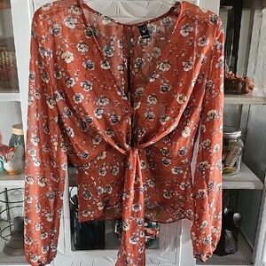 Windsor Floral Tie-Front Blouse - Rust